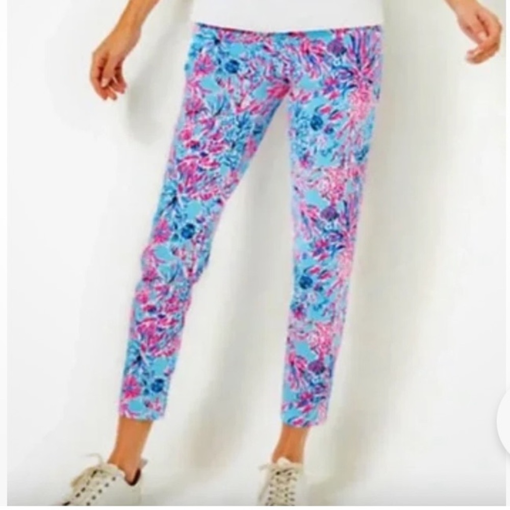 NWOT Lilly Pulitzer LUXLETIC UPF 50+ Corso Pants Celestial Blue Seek Sea Size 0